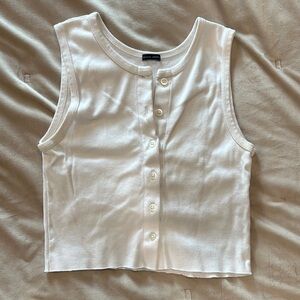 Brandy Melville White Button-Up Tank Top